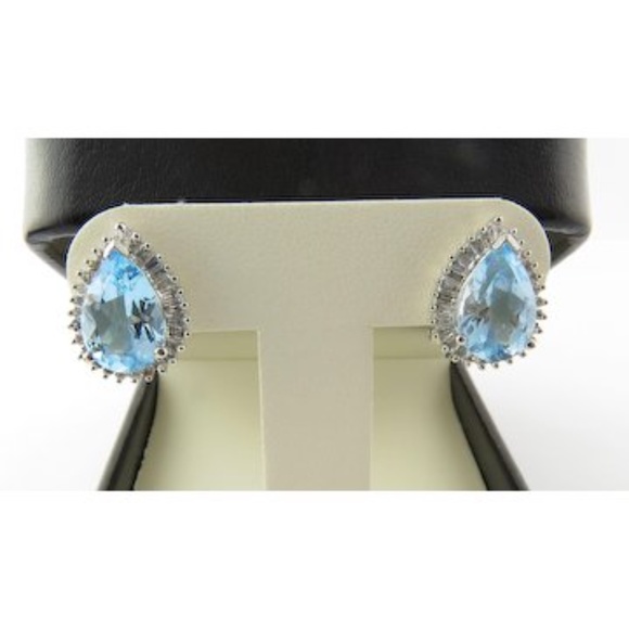 Vintage 14 Karat White Gold Blue Topaz and Diamond Earrings #4228 - Picture 8 of 9